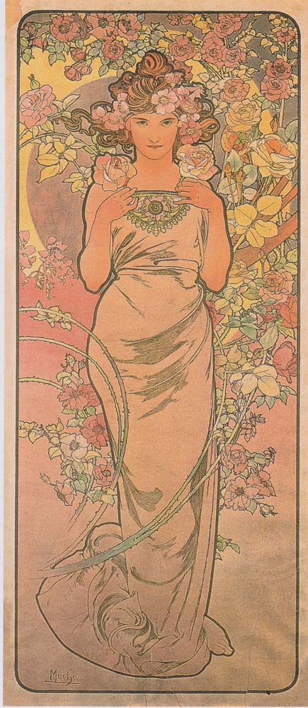 Alfons Mucha - Die Rose - 1898 vintage artwork by Alphonse Mucha, 16x12" (A3 size) poster print