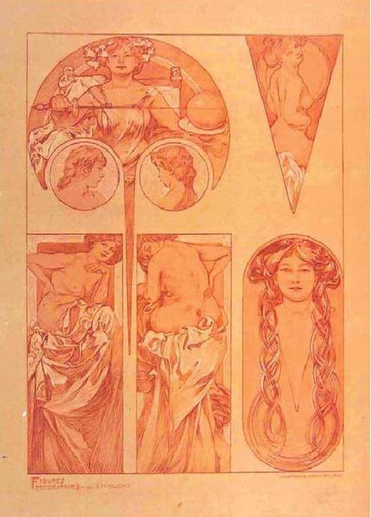 Alfons Mucha - Documents Decoratifs, 1902 vintage artwork by Alphonse Mucha, 16x12" (A3 size) poster print
