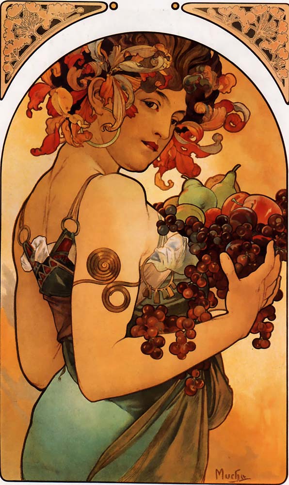 Alfons Mucha - Fruit vintage artwork by Alphonse Mucha, 12x8" (A4 size) poster print