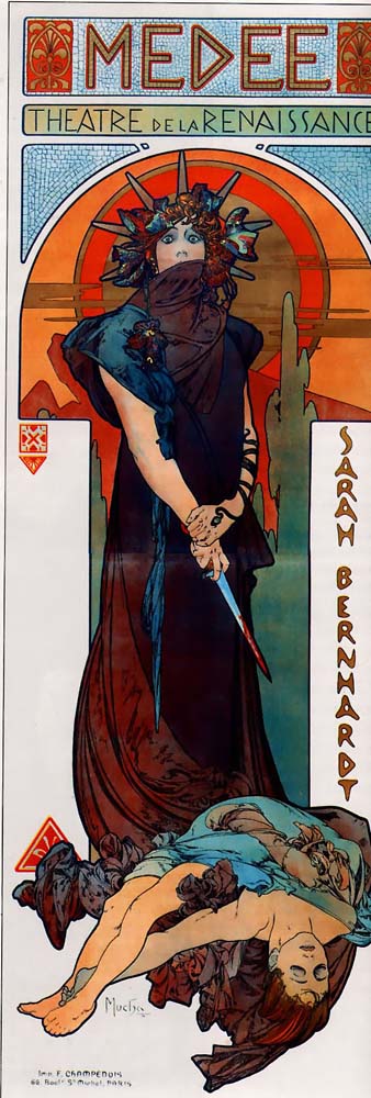Alfons Mucha - Medea vintage artwork by Alphonse Mucha, 16x12" (A3 size) poster print