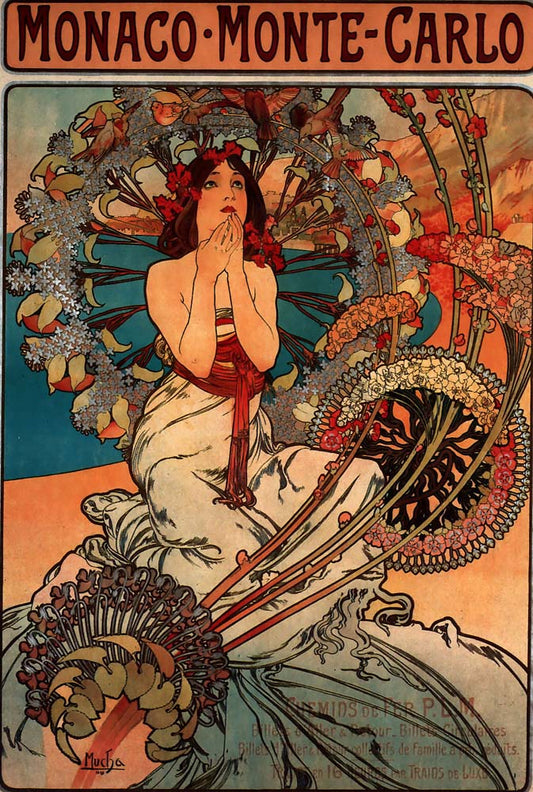 Alfons Mucha - Monaco Monte Carlo vintage artwork by Alphonse Mucha, 16x12" (A3 size) poster print