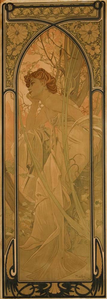 Alfons Mucha Abend 1899 Lithographie vintage artwork by Alphonse Mucha, 12x8" (A4 size) poster print