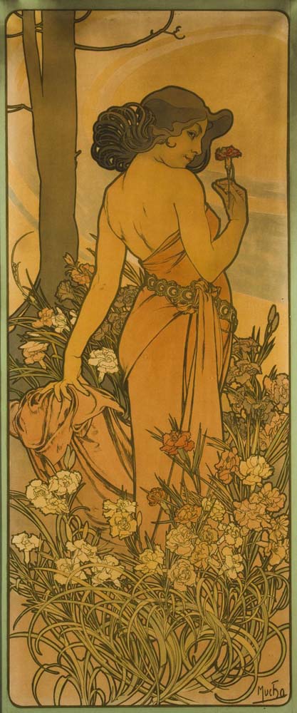 Alfons Mucha Nelke 1898 vintage artwork by Alphonse Mucha, 16x12" (A3 size) poster print