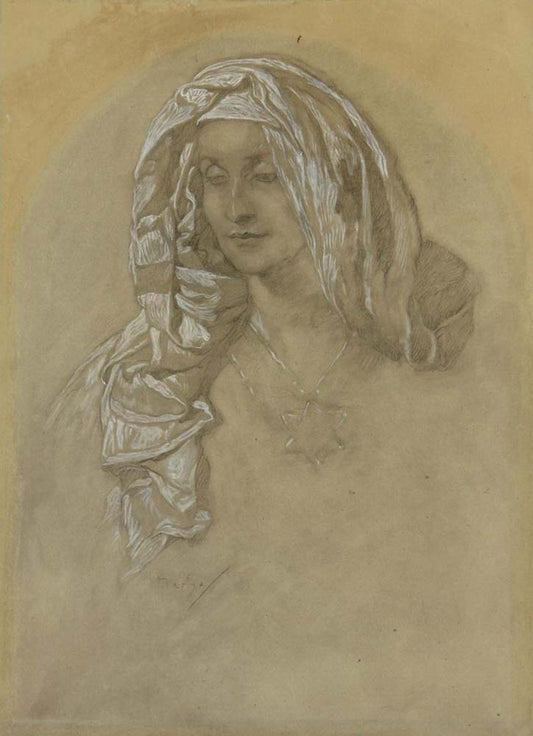 Alfons Mucha Porträt eines Mädchens vintage artwork by Alphonse Mucha, 12x8" (A4 size) poster print