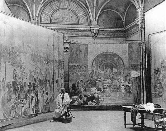 Alfons Mucha at work on Slav Epic vintage artwork by Alphonse Mucha, 16x12" (A3 size) poster print