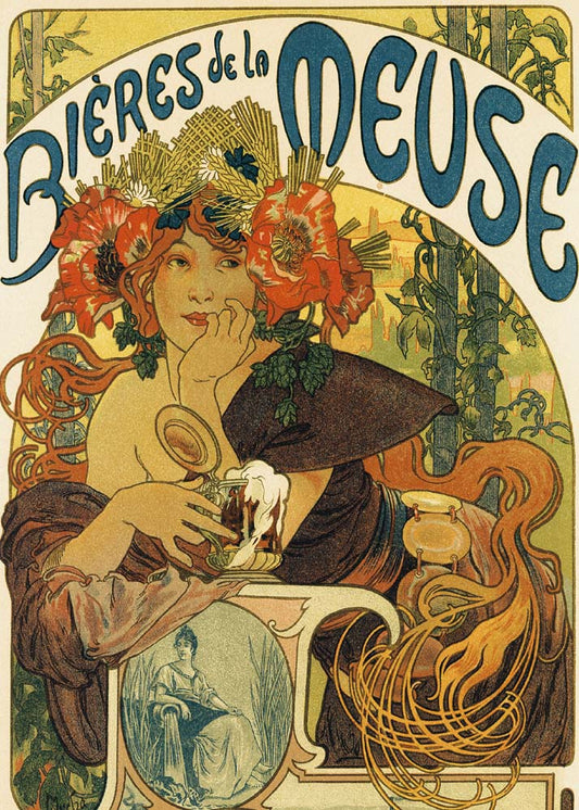 Alphonse Mucha - Bieres de la Muse vintage artwork by Alphonse Mucha, 12x8" (A4 size) poster print