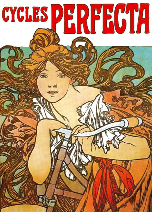 Alphonse Mucha - Cycles Perfecta vintage artwork by Alphonse Mucha, 16x12" (A3 size) poster print