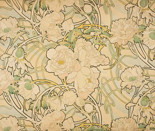 Alphonse Mucha - Peonies - Google Art Project vintage artwork by Alphonse Mucha, 16x12" (A3 size) poster print