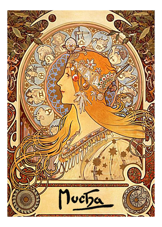Alphonse Mucha - Zodiac-6x4 vintage artwork by Alphonse Mucha, 16x12" (A3 size) poster print