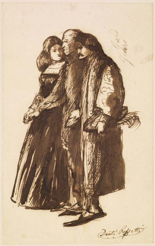 An old Man,young Man&Woman, ca1852 by Dante Gabriel Rossetti, English Pre-Raphaelite Painter,16x12"(A3) Poster Print