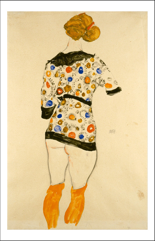 Back Vue of Woman w Orange Stockings by Egon Schiele, 12x8" (A4) Poster Print