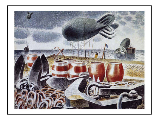 Barrage Balloons and Slores, WW2by Eric Ravilious -A4 Poster