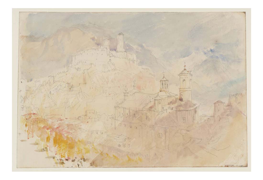 Bellinzona, The Church of SS Pietro e Stefano, and the Castello Grande, from the East, 1843 by John Mallord William Turner RA