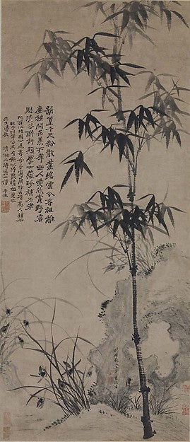         ,Orchids, Bamboo, and Rocks dated 1691-Shita,16x12"(A3)Poster