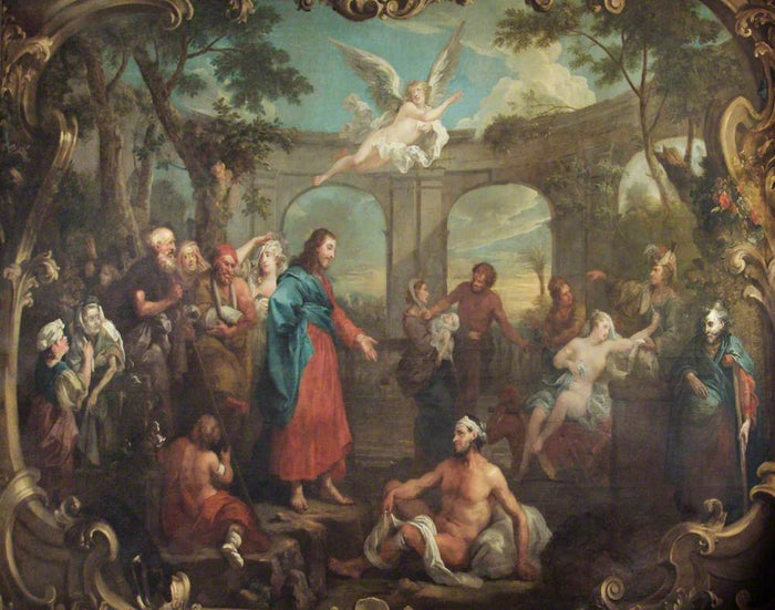 Christ at the Pool of Bethesda by William Hogarth, vintage art, modern poster print