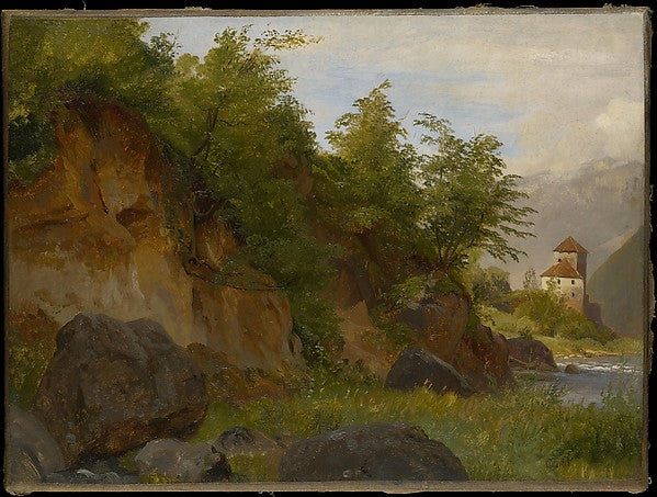 Louis Gurlitt:Landscape with a Castle on the River Etsch -16x12"(A3) Poster