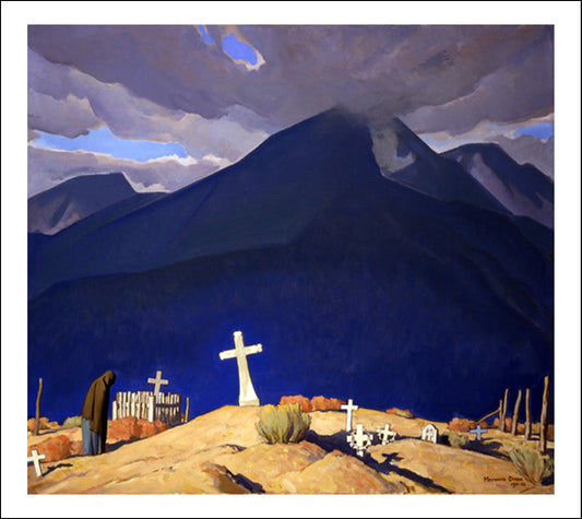 Campo Santo, c.1931 (Desert Cemetery w Mountain Landscape) by Maynard Dixon, Classic American Western Art, 16x12" (A3) Poster Print