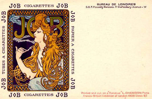 Carte postale d'Alfons Mucha, papier à cigarettes Job, édition bureau de Londres, 1908 vintage artwork by Alphonse Mucha, 16x12" (A3 size) poster print