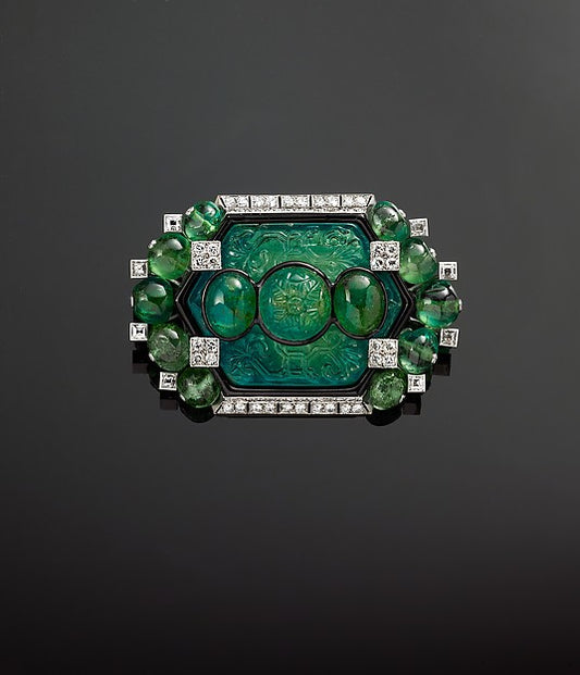 :Brooch with Carved Emeralds and Diamonds by Cartier 1925, m-16x12"(A3) Poster