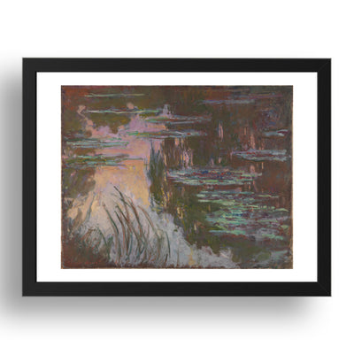 Claude Oscar Monet: Water Lilies, Setting Sun, Poster in 17x13"(A3) Frame