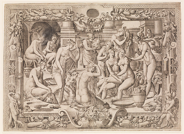 Women Bathing 1535–55-Jean Mignon, after Luca Penni,16x12"(A3) Poster