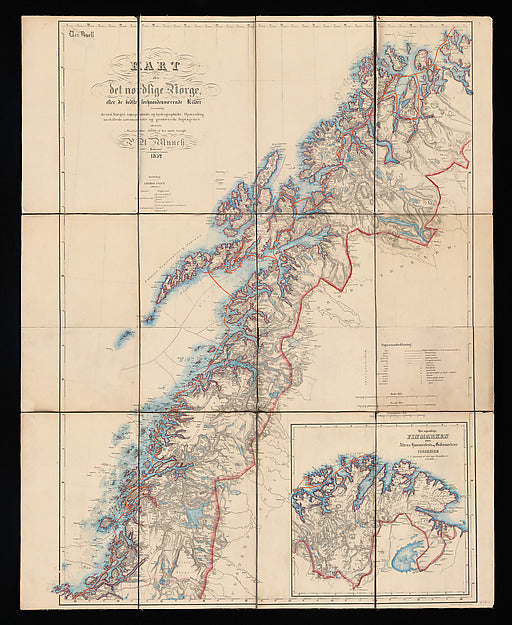 Peter Andreas Munch 1810–1863 Rome):Map of Northern Norway 1-16x12"(A3) Poster