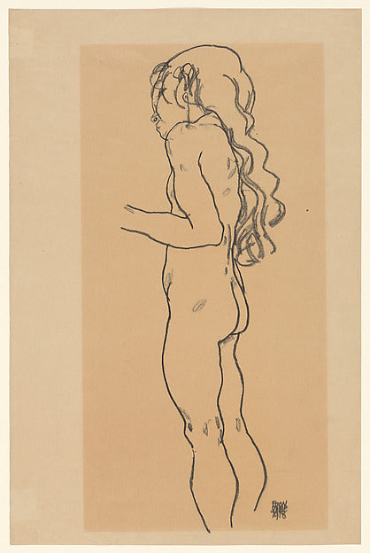 Egon Schiele:Standing Nude Girl Facing Left 1918-16x12