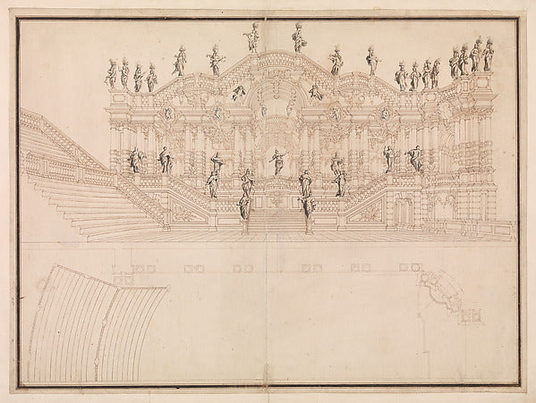 Design for a Stage Set: Longitudinal Section and Plan of amphi,16x12"(A3) Poster