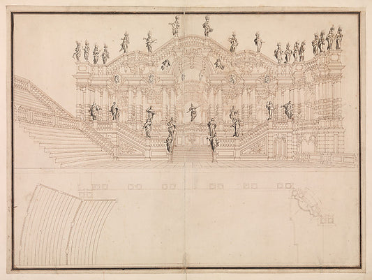 Design for a Stage Set: Longitudinal Section and Plan of amphi,16x12"(A3) Poster