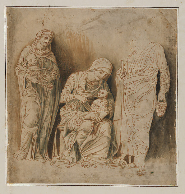 Follower of Andrea Mantegna:The Holy Family with Saint Eliza-16x12"(A3) Poster