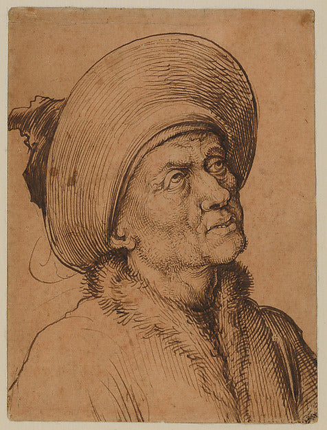 Martin Schongauer:Bust of a Man in a Hat Gazing Upward c1480-16x12"(A3) Poster