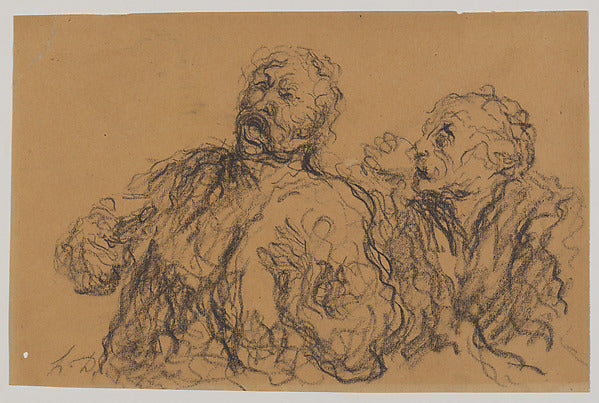 Attributed to Honoré Daumier:Two Drinkers mid-19th century-16x12"(A3) Poster