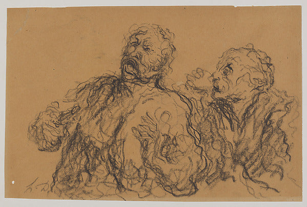 Attributed to Honoré Daumier:Two Drinkers mid-19th century-16x12