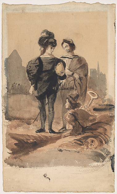 Eugène Delacroix:Hamlet and Horatio in the Graveyard 1827–28-16x12