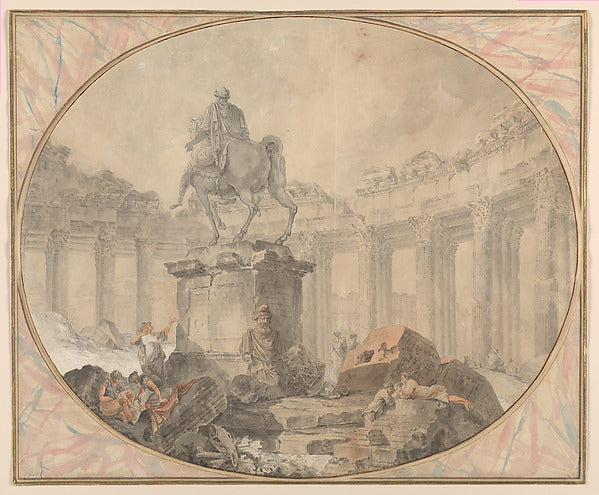 Hubert Robert:Equestrian Statue of Marcus Aurelius 1757-16x12"(A3) Poster