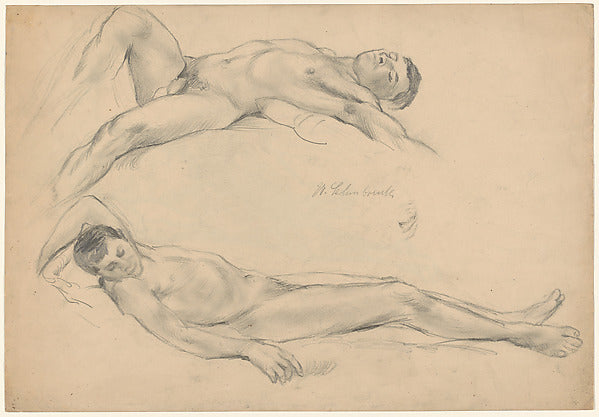 Wilhelm Lehmbruck:Two Studies of a Reclining Man c1903-16x12