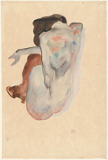 Egon Schiele:Crouching Nude in Shoes and Black Stockings Bac-16x12