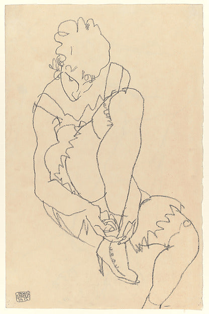 Egon Schiele:Woman Buttoning Her Shoes 1915-16x12"(A3) Poster