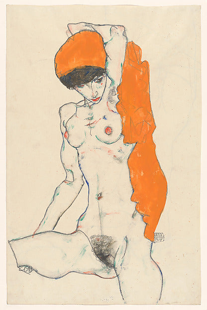 Egon Schiele:Standing Nude with Orange Drapery 1914-16x12"(A3) Poster