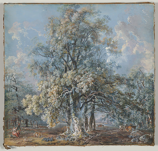 A Mother and Children Resting beneath a Large Beech Tree  Deer,16x12"(A3)Poster