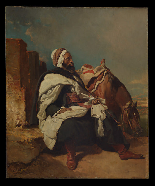 Alfred Dedreux:Seated Arab Man with Horse possibly c1850–58-16x12"(A3) Poster