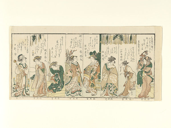 Eight Women Performing New Year Activities 1796-Kubo Shunman,16x12"(A3)Poster