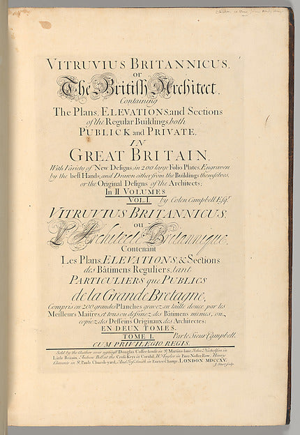 Vitruvius Britannicus or The British Architect  The Plans  Ele,16x12"(A3) Poster