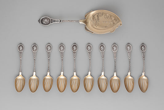 :Ice Cream Slicer and 10 Ice Cream Spoons c1863-16x12"(A3) Poster
