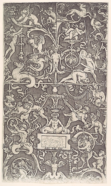 Ornamental Panel c1514–36-Agostino Veneziano , After Raphael ,16x12"(A3) Poster