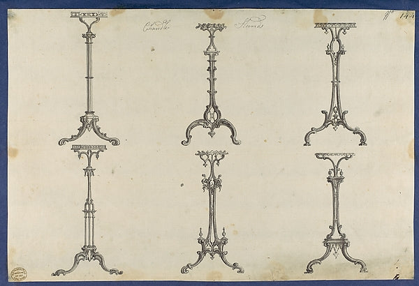 Candle Stands  in Chippendale Drawings  Vol. I 1760-Thomas Chi,  Poster Print Wall Art