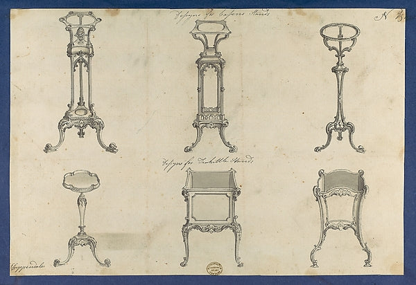 Designs for Basin Stands and Teakettle Stands  in Chippendale ,  Poster Print Wall Art