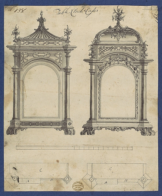 Table Clock Cases  in Chippendale Drawings  Vol. I 1754-Thomas,16x12