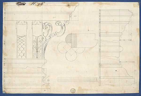 Moldings and Plan for Column on Door of Library Bookcase  from,  Poster Print Wall Art