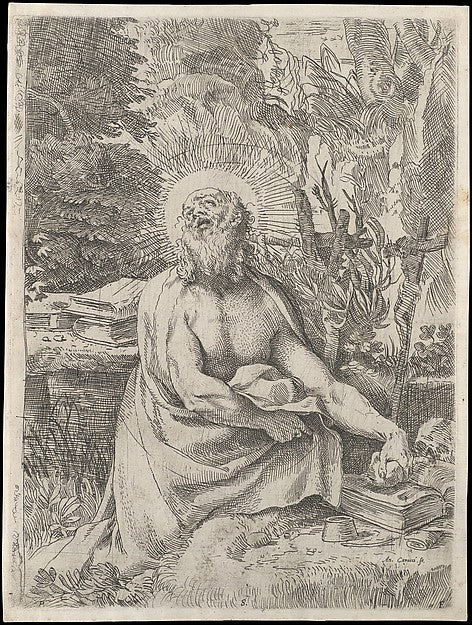 Saint Jerome in the Wilderness c1591-Annibale Carracci,  Poster Print Wall Art